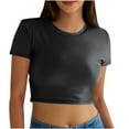 thumbnail image 1 of JIUKE Going out Tops for Women Short Sleeve Shirts Crewneck Crop Tops Stretchy Slim Fitted Basic Tees Size XXL, 1 of 7