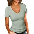 thumbnail image 1 of JIUKE Going out Tops for Women Short Sleeve V Neck T Shirts Solid Color Slim Fitted Tight Tees Size XXL, 1 of 5