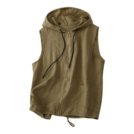 JIUKE Hoodies Tank Tops For Women Sleeveless Full Zip Drawstring Loose Solid Color Spring Summer Hooded Tops