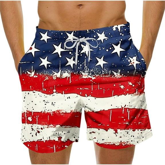 JIUKE Independence Day Shorts Men Casual Shorts Drawstring Elastic Waist Summer Beach Shorts with Pockets