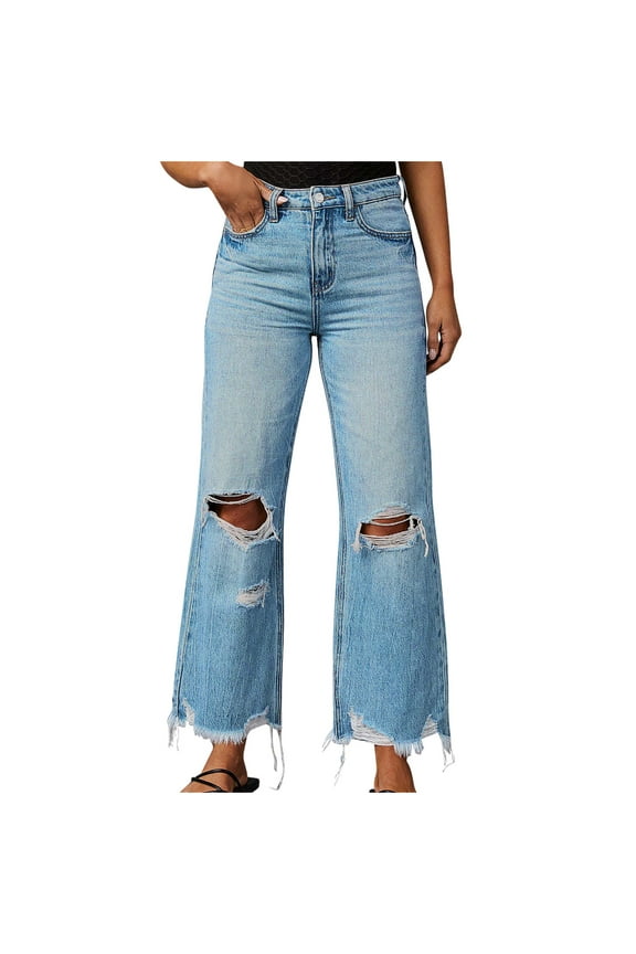 Jeans for Women Casual High Waisted Wide Leg Vintage Streetwear Ripped Baggy Denim Trousers