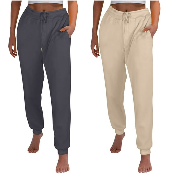 JIUKE Joggers for Women Casual Drawstring High Waisted Solid Color Warm Running Sweatpants 2 Pack Size 3XL