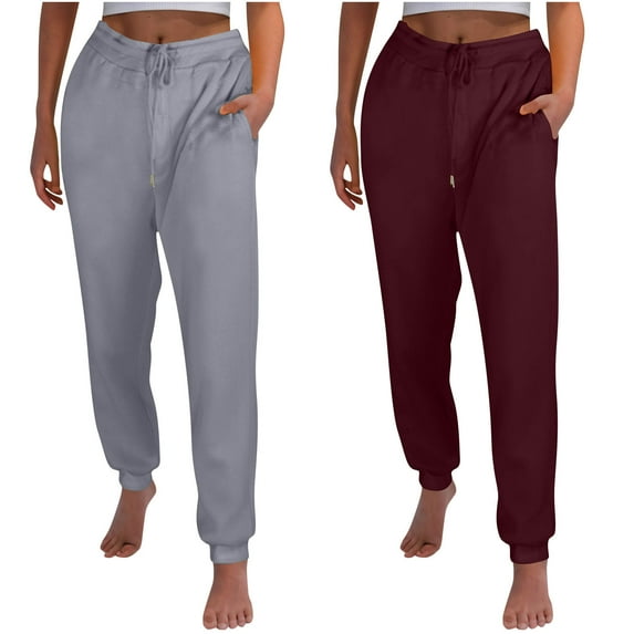 JIUKE Joggers for Women Casual Drawstring High Waisted Solid Color Warm Running Sweatpants 2 Pack Size XL