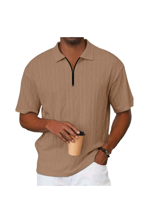 Men T Shirts Causal Short Sleeved Quarter Zip Summer Collar T-Shirt Breathable Loose Dressy Blouses S-3XL