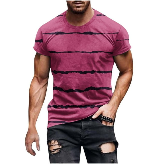 JIUKE Men T-Shirts Plus Size Striped Tee Shirts Short Sleeve Loose Comfy Crew Neck Workout Summer Tops