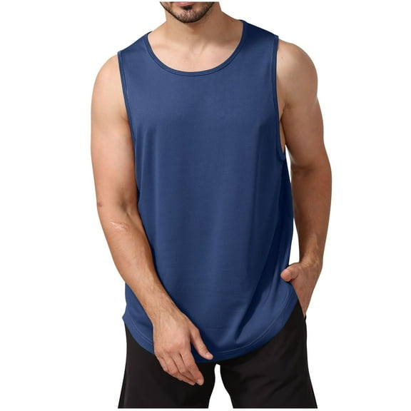 JIUKE Men Tank Tops Round Neck Workout Sleeveless Shirts Solid Color Loose Fitted Muscle Tees M-3XL