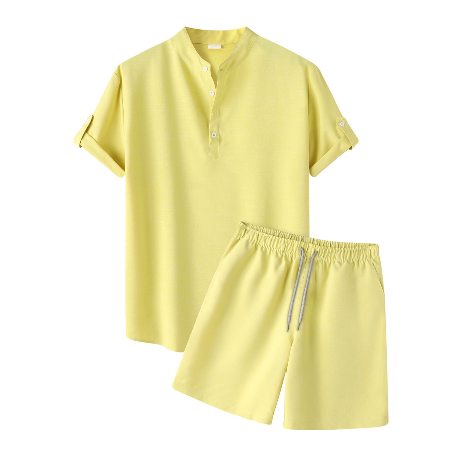 JIUKE Mens 2 Piece Set Casual Solid Short Sleeve Pullover Shirt Short ...