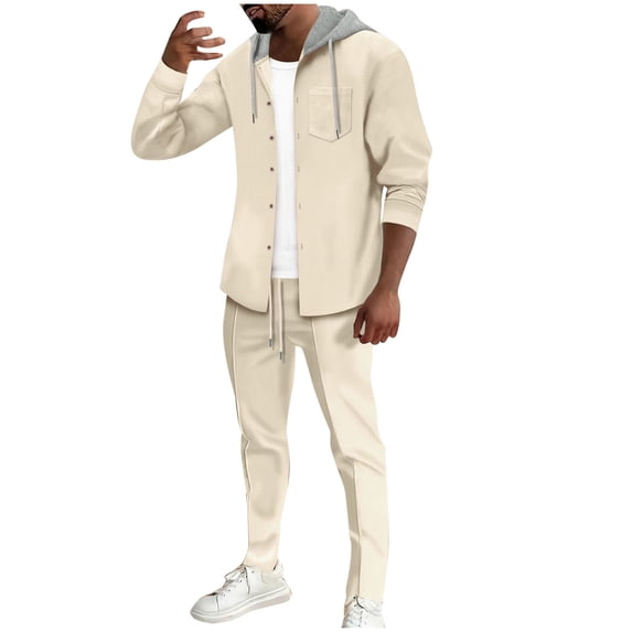 JIUKE Mens 2 Piece Sweatsuits Set Long Sleeve Button down Jackets Joggers 2 Piece Textured Tracksuits