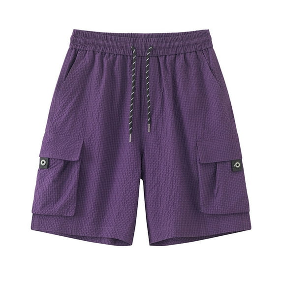 JIUKE Mens Cargo Shorts Summer Fashion Solid Color Drawstring Elastic Waisted Beach Shorts with Pockets