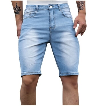 JIUKE Mens Denim Shorts Casual Straight Leg Stretch Ripped Short Jeans Slim Fitted Summer Casual Washed Shorts