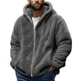 thumbnail image 1 of JIUKE Mens Fuzzy Sherpa Jacket Fleece Long Sleeve Full-Zip Hooded Shirt Casual Warm Winter Jacket Coats, 1 of 5