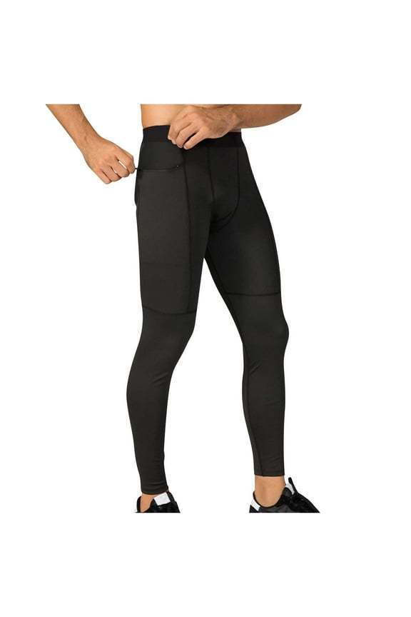 Mens Leggings High Waist Seamless Workout Tights Solid Color Running Basketball Training Pants with Pockets