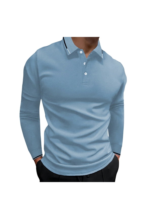 Mens Long Sleeve Shirts Lapel Collar Button V Neck Fall Spring Casual Slim Fitted Basic Tops Mens Clothes