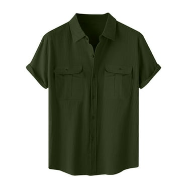JIUKE Mens Long Sleeve Shirts Short Sleeve Button down Tee Tops Lapel Solid Color Shirt with Pockets