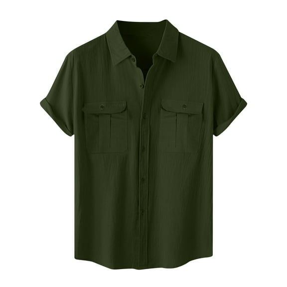 JIUKE Mens Long Sleeve Shirts Short Sleeve Button down Tee Tops Lapel Solid Color Shirt with Pockets