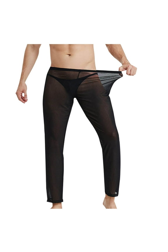 Mens Mesh Pants See Through Pajama Bottoms Straight Leg Loose Fitting Beach Pants with Pockets