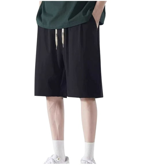 JIUKE Mens Shorts Knee Length Drawstring High Waisted Lounge Shorts Wide Leg Casual Beach Shorts