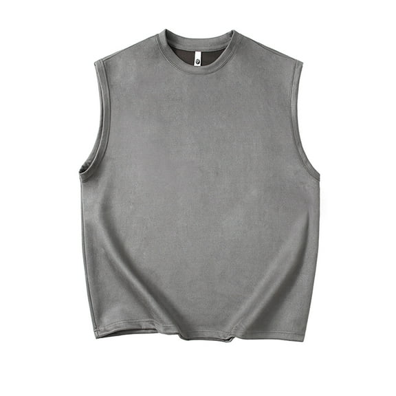 JIUKE Mens Suede Tank Tops Loose Fitted Solid Color Pullover Tops Round Neck Sleeveless Waistcoat Crop Going out Tops