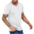 thumbnail image 1 of JIUKE Mens T-Shirts Summer V Neck Shirts Short Sleeve Casual Solid Color Plain Tees Loose Fitted Active Basic Top, 1 of 5