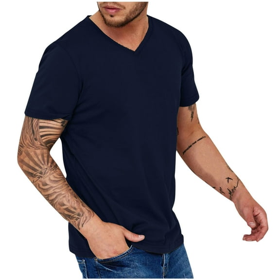 JIUKE Mens T-Shirts Summer V Neck Shirts Short Sleeve Casual Solid Color Plain Tees Loose Fitted Active Basic Top