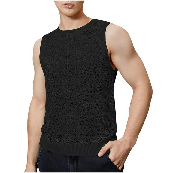 JIUKE Mens Tank Top Casual Summer Sleeveless Crewneck Mesh Knitted Beach Vacation T Shirt S-2XL