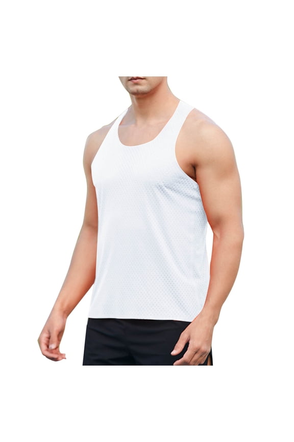 Mens Tank Tops Sleeveless Racerback Muscle Shirts Crewneck Cut off Quick Dry Running Gym Tees S-2XL