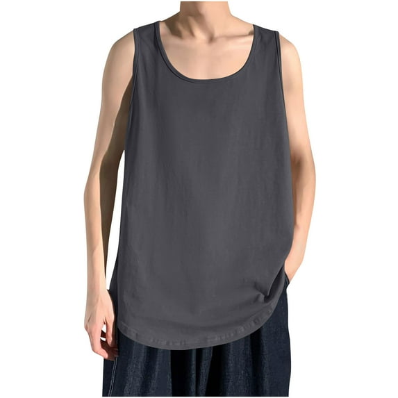 JIUKE Mens Tank Tops Sleeveless Round Neck Muscle T Shirts Loose Fitted Casual Cut off Solid Basic Tees S-2XL