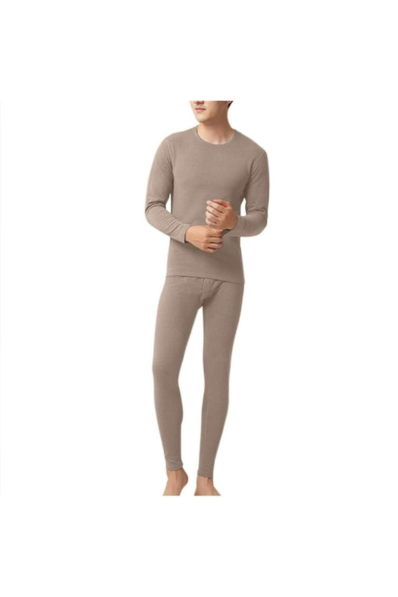 Mens Thermal Underwear 2 Piece Solid Color Long Johns Set Fleece Lined Base Layer Winter Warm Top Bottom