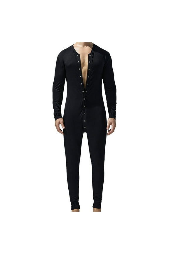 Mens Thermal Underwear Onesie Pajama Jumpsuits Base Layer Full Bottons Long Sleeve Tight Rompers