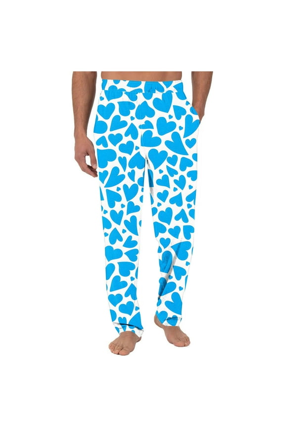 Mens Valentines Day Pajamas Pants Loose Lounge Homewear Elastic Waist Cute Heart Graphic Trousers