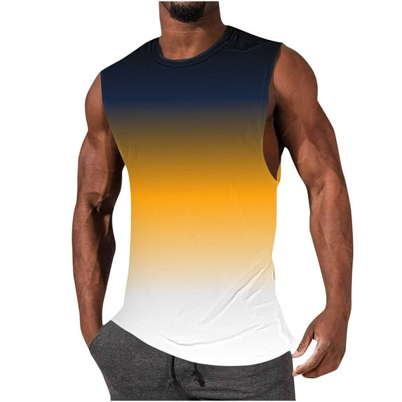 JIUKE Mens Workout Tank Tops Gradient Color Quick Dry Sleeveless Gym Shirts Loose Fitted Muscle Tee Beach Tops