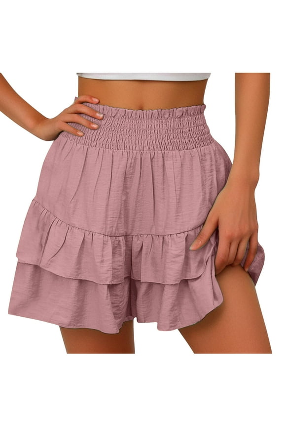 Mini Skirts for Women Built in Shorts Summer Casual Boho Ruffle Flowy Skirt 2 in 1 Skorts Fashion Clothes