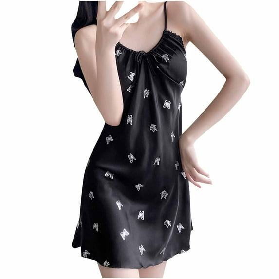 JIUKE Nightgowns for Women Spaghetti Strap V Neck Nightshirts Printed Comfy Short Sleep Dress with Built in Bra