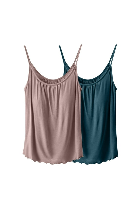 Pajama Tank Top for Women Casual Loose Sleeveless Cami Tops with Built in Bras Shelf Bra Padded 2 Piece Size L