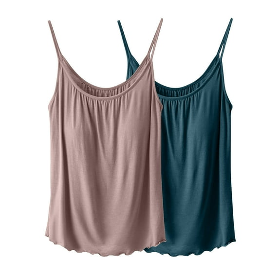 JIUKE Pajama Tank Top for Women Casual Loose Sleeveless Cami Tops with Built in Bras Shelf Bra Padded 2 Piece Size XL