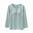 thumbnail image 1 of JIUKE Pajama Top for Women Striped Long Sleeve Shirts Crew Neck Casual Loose Pjs Tee Tops with Built in Bra, 1 of 4