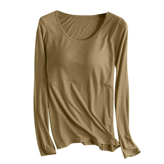 JIUKE Pajama Tops for Women Loose Casual Comfy Summer Long Sleeve Shirts with Built in Bra Soft Pjs Tees