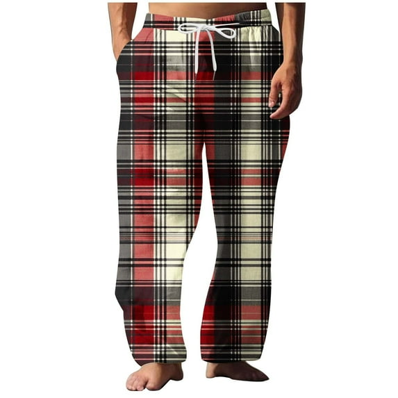 JIUKE Pajamas Pants for Men Drawstring Plaid Loungewear Baggy Comfy Elastic Waist Casual Trousers with Pockets