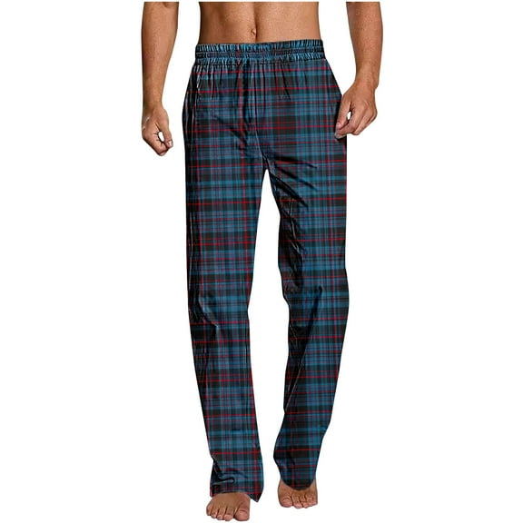 JIUKE Pajamas Pants for Men Plaid High Elastic Waisted Straight Leg Pjs Bottoms Home Sleepwear Thin Casual Trousers