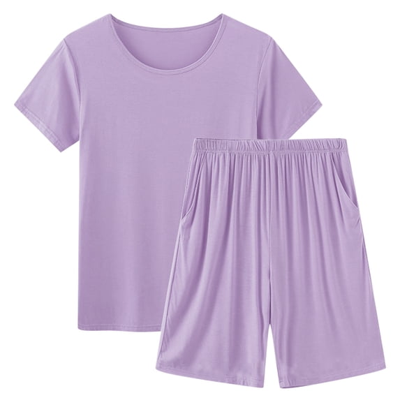 JIUKE Pjs Set for Women Summer Two Piece Sleepwear Set Short Sleeve Tops 1/2 Length Pant with Pockets