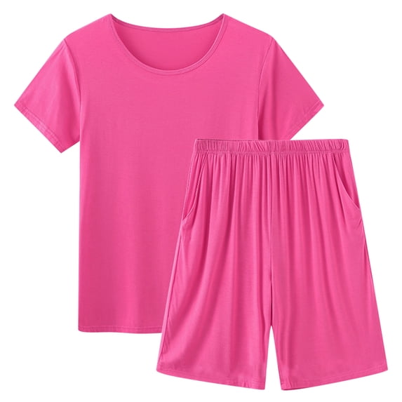 JIUKE Pjs Set for Women Summer Two Piece Sleepwear Set Short Sleeve Tops 1/2 Length Pant with Pockets