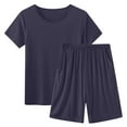 thumbnail image 1 of JIUKE Pjs Set for Women Summer Two Piece Sleepwear Set Short Sleeve Tops 1/2 Length Pant with Pockets, 1 of 4