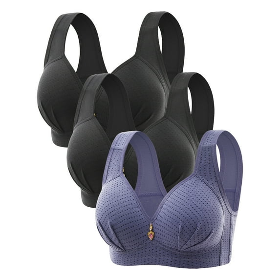JIUKE Plus Size Bras for Women No Underwire Push up Bras Comfortable Solid Color Everyday Bras Sleep Bralettes 3 Pack