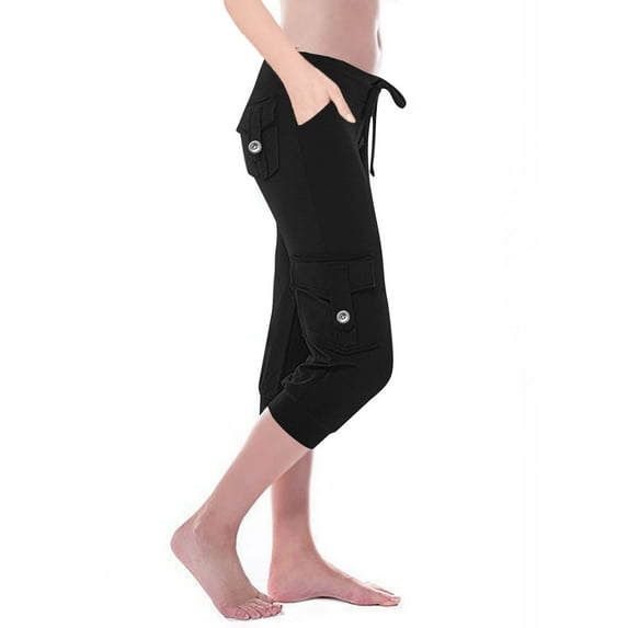 JIUKE Plus Size Capri Leggings for Women Drawstring High Wasited Workout Hiking Cropped Cargo Pants with Poxkets
