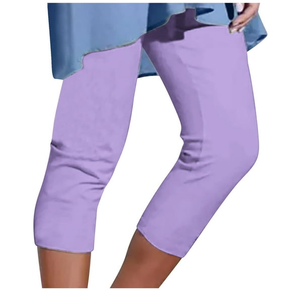 JIUKE Plus Size Capri Leggings for Women Elastic Waist Athletic Solid Color Cropped Pants Casual Capris