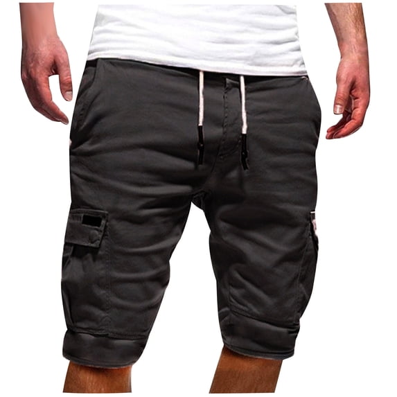 JIUKE Plus Size Cargo Shorts for Men Drawstring Solid Color Casual Loose Outdoor Short Trackpants