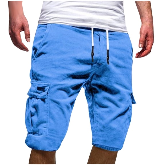 JIUKE Plus Size Cargo Shorts for Men Drawstring Solid Color Casual Loose Outdoor Short Trackpants