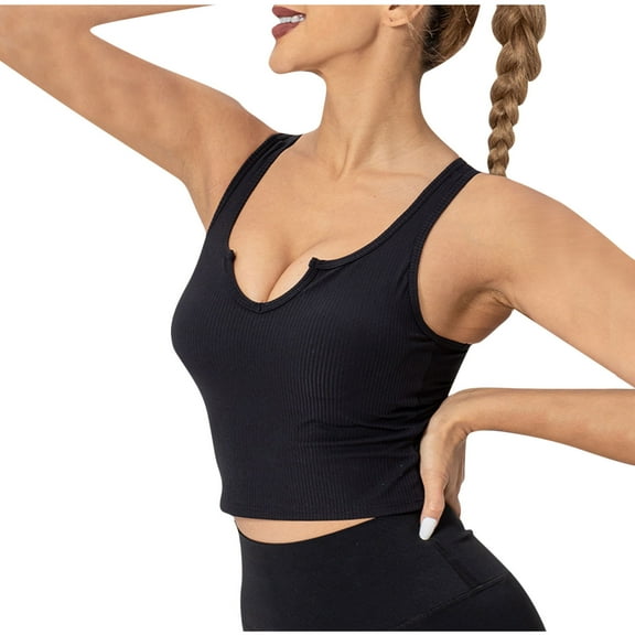 JIUKE Plus Size Crop Tank Tops Womens Ribbed Knit Sleeveless V Neck Solid Color Workout Yoga Shirts Size XXL