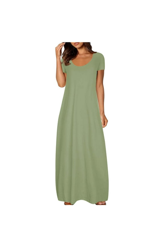 Plus Size Dresses for Women Round Neck Loose Fitted Beach Dresses Casual Flowy Maxi Sundresses M