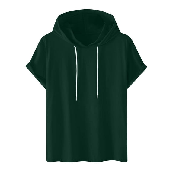 JIUKE Plus Size Hoodies for Men Short Sleeve Drawstring Solid Color Pullover Tops Summer Sweatshirts